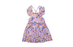 Girls ruffle sleeve dress in purple flowers