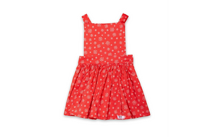 Holiday snow pinafore dress in red and white