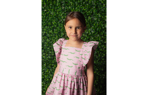 Girls sundress in pink crocodile print: Vintage Inspired Dress