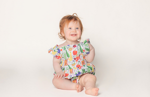 Baby bubble romper in summer veggie print