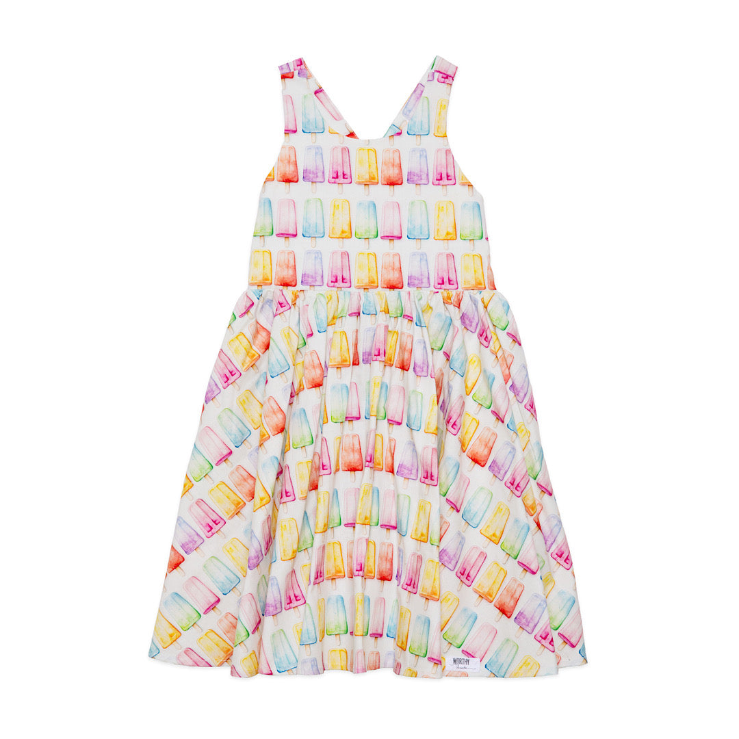 Girls summer cross back dress in popsicles print