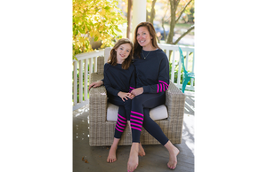 Matching mommy and me set, navy with magenta stripes