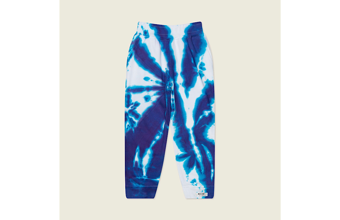 Kids tie dye joggers in purple and blue.  Tie dye loungewear sets in It’s Electric!