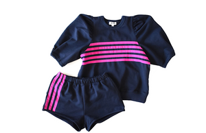 Adult sweats set in navy with magenta stripes