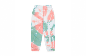 Kids tie dye joggers in coral & green.  Tie dye loungewear sets by Worthy Threads