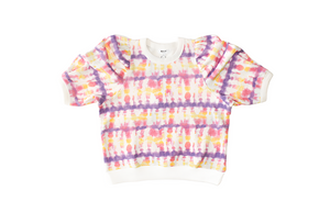 Adult puff sleeve crew neck sweatshirt in sunset tie dye print