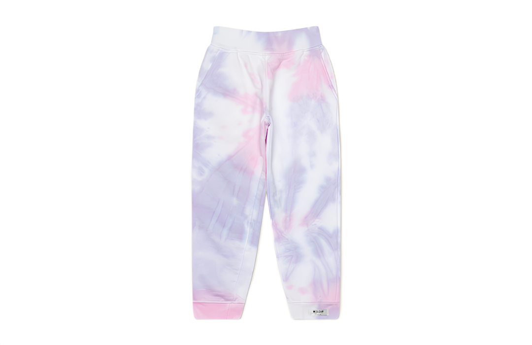 Kids tie dye joggers in pink and purple.  Kids tie dye loungewear sets in Spun Sugar.