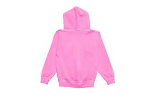 Adult hand dyed hoodie in hot pink, back view